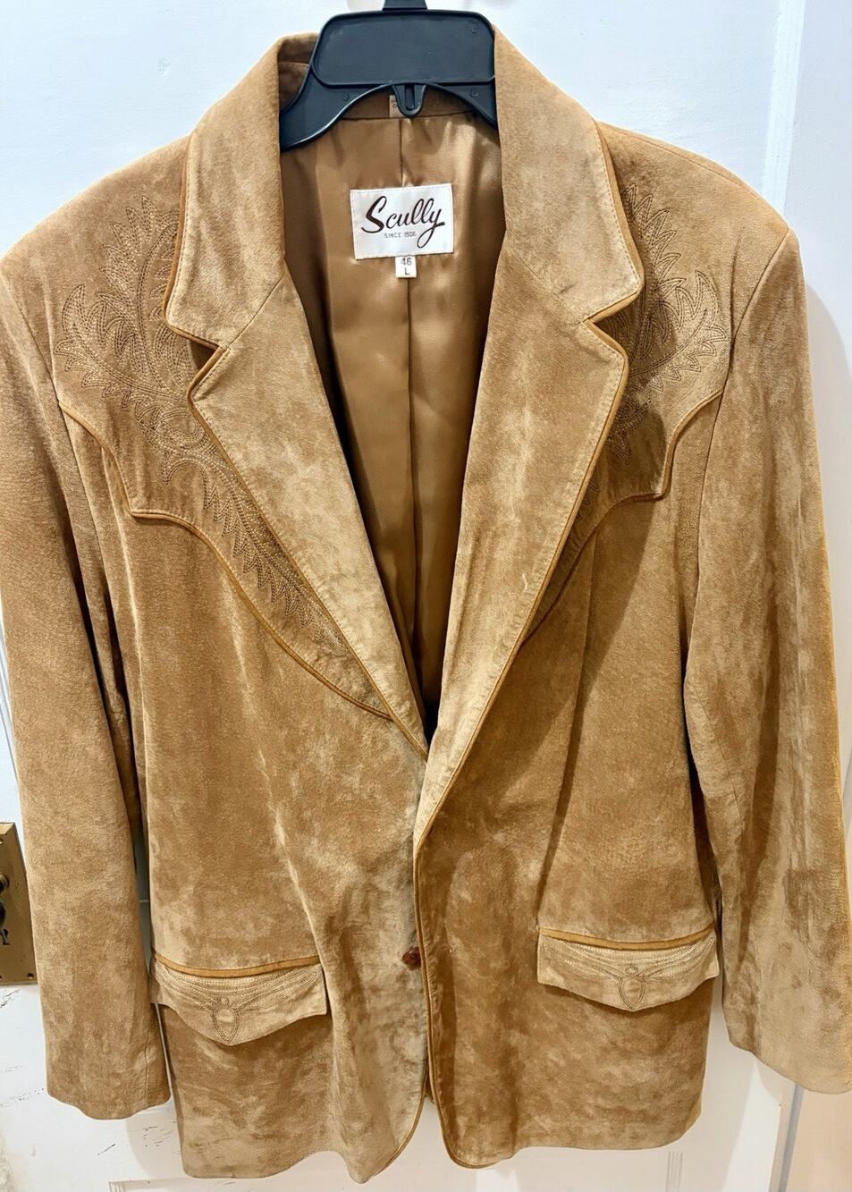 S-20 Scully Suede Leather Western Jacket Blazer Brown 46 Long Embroidered